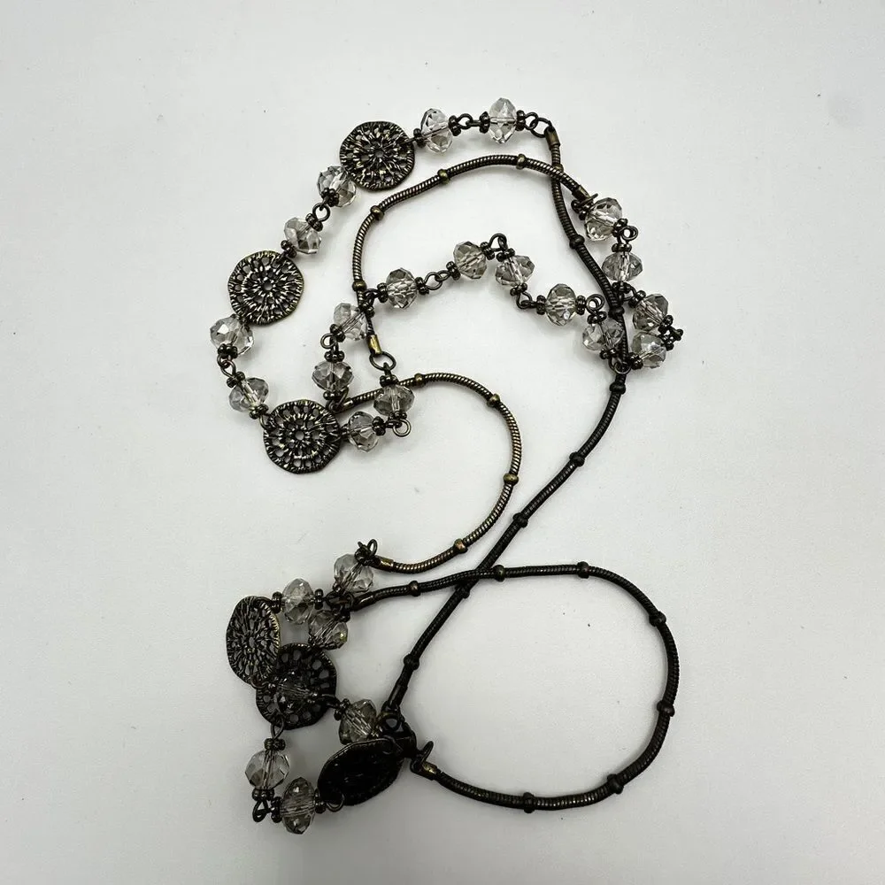 36” brass tone metal with glass‎ crystal beads, necklace!